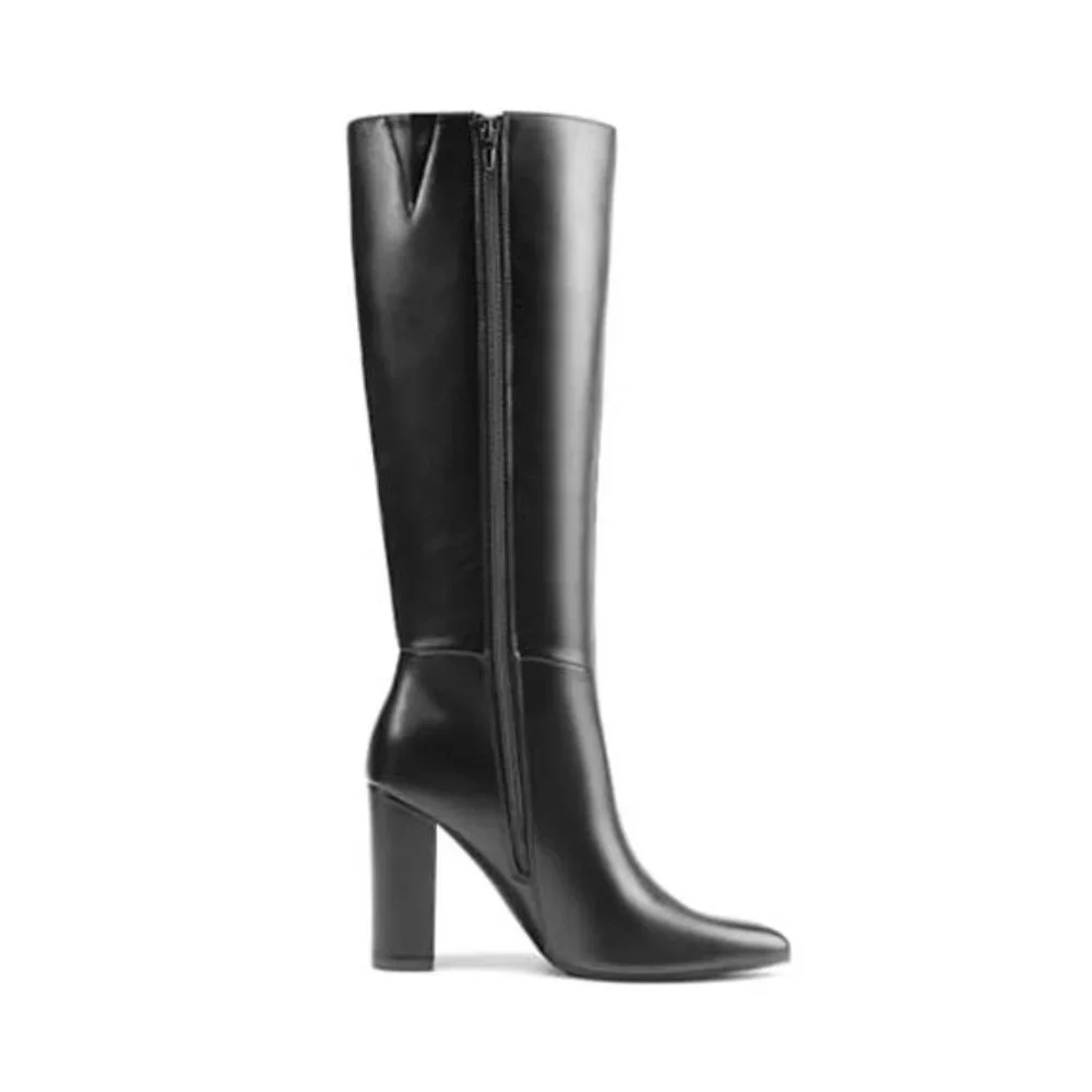 Women Knee High Boots Chunky Heel Pointed Toe Tall Zipper Winter Dress Shoes